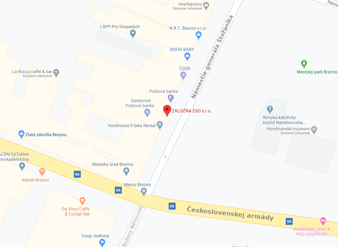 Záložňa ESO mapa prevádzka google